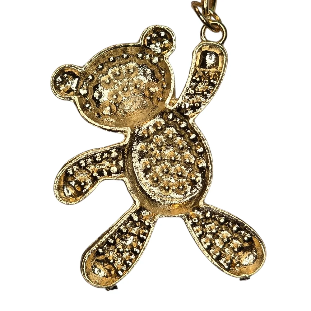 Pink Crystal Embellished Teddy Bear Beaded Accessories Bag Charm Gold Keychain